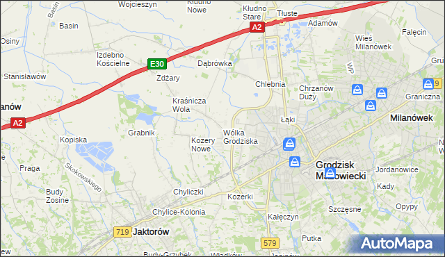 mapa Wólka Grodziska gmina Grodzisk Mazowiecki, Wólka Grodziska gmina Grodzisk Mazowiecki na mapie Targeo