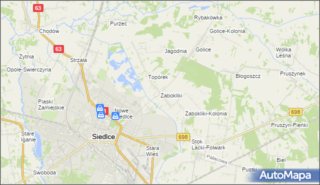 mapa Żabokliki gmina Siedlce, Żabokliki gmina Siedlce na mapie Targeo