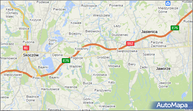 mapa Grodziec gmina Jasienica, Grodziec gmina Jasienica na mapie Targeo