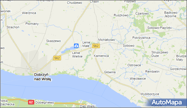 mapa Kamienica gmina Dobrzyń nad Wisłą, Kamienica gmina Dobrzyń nad Wisłą na mapie Targeo