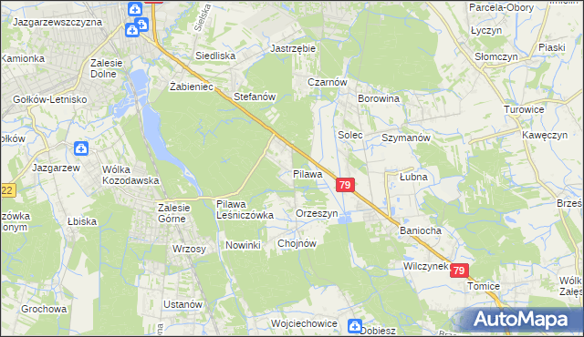 mapa Pilawa gmina Piaseczno, Pilawa gmina Piaseczno na mapie Targeo