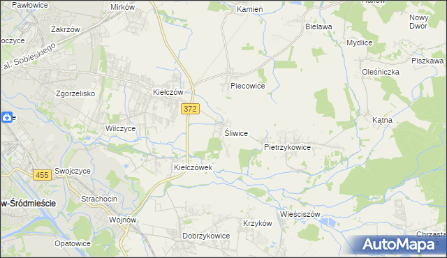 mapa Śliwice gmina Długołęka, Śliwice gmina Długołęka na mapie Targeo