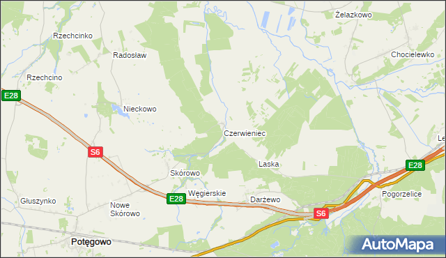 mapa Czerwieniec gmina Potęgowo, Czerwieniec gmina Potęgowo na mapie Targeo