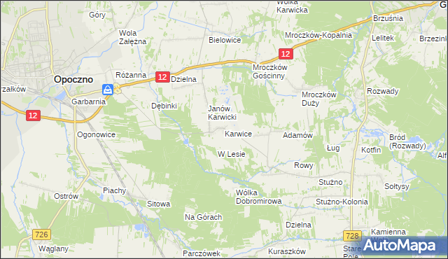 mapa Karwice gmina Opoczno, Karwice gmina Opoczno na mapie Targeo