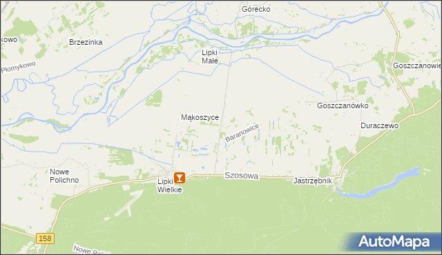 mapa Baranowice gmina Santok, Baranowice gmina Santok na mapie Targeo