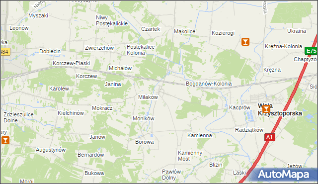 mapa Bogdanów gmina Wola Krzysztoporska, Bogdanów gmina Wola Krzysztoporska na mapie Targeo