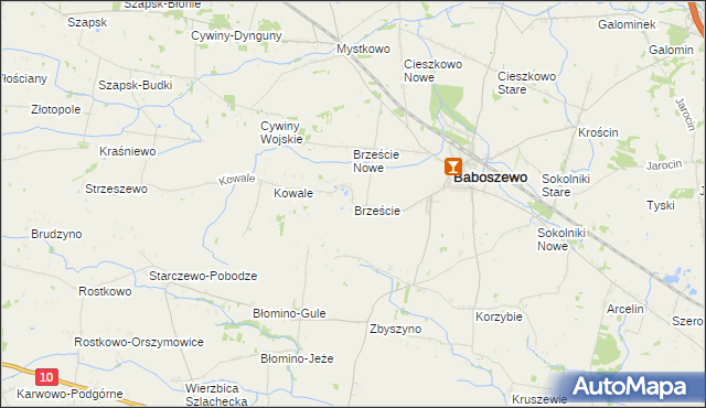 mapa Brzeście gmina Baboszewo, Brzeście gmina Baboszewo na mapie Targeo