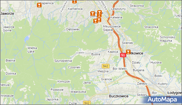 mapa Bystra gmina Wilkowice, Bystra gmina Wilkowice na mapie Targeo