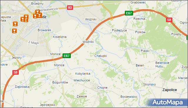 mapa Chałupki gmina Sieradz, Chałupki gmina Sieradz na mapie Targeo