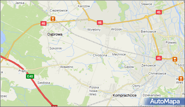 mapa Chróścina gmina Dąbrowa, Chróścina gmina Dąbrowa na mapie Targeo
