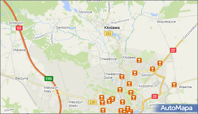 mapa Chwalęcice gmina Kłodawa, Chwalęcice gmina Kłodawa na mapie Targeo