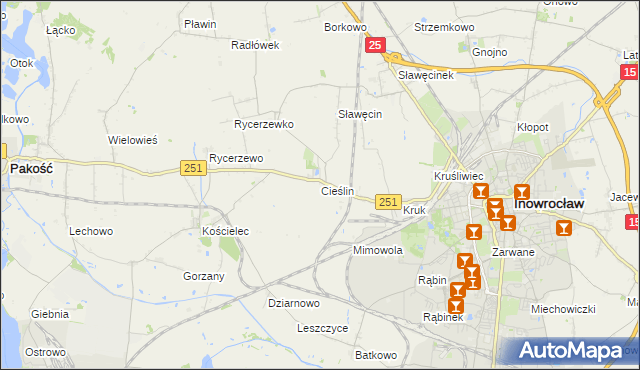 mapa Cieślin gmina Inowrocław, Cieślin gmina Inowrocław na mapie Targeo