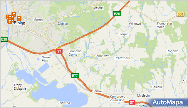 mapa Czechowo gmina Elbląg, Czechowo gmina Elbląg na mapie Targeo