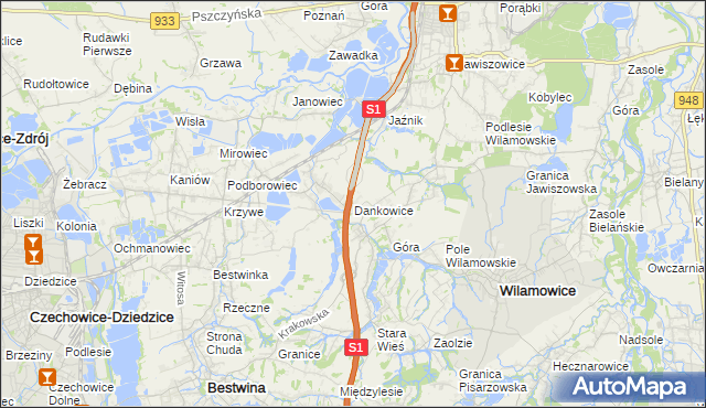 mapa Dankowice gmina Wilamowice, Dankowice gmina Wilamowice na mapie Targeo