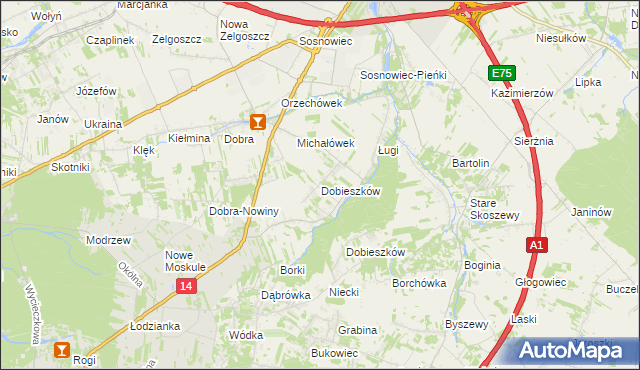 mapa Dobieszków gmina Stryków, Dobieszków gmina Stryków na mapie Targeo