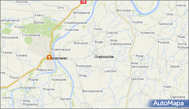 mapa Gręboszów powiat dąbrowski, Gręboszów powiat dąbrowski na mapie Targeo