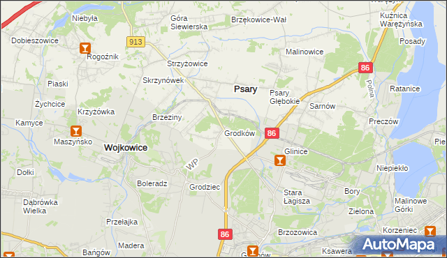 mapa Grodków gmina Psary, Grodków gmina Psary na mapie Targeo