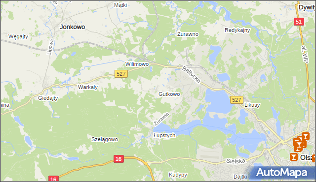 mapa Gutkowo gmina Jonkowo, Gutkowo gmina Jonkowo na mapie Targeo