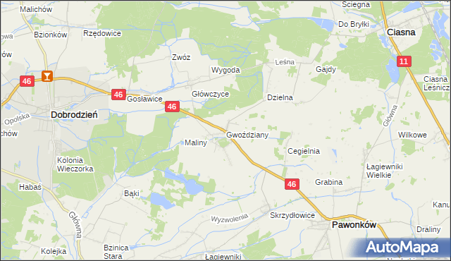 mapa Gwoździany, Gwoździany na mapie Targeo