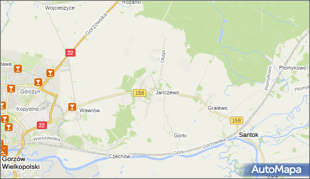 mapa Janczewo gmina Santok, Janczewo gmina Santok na mapie Targeo