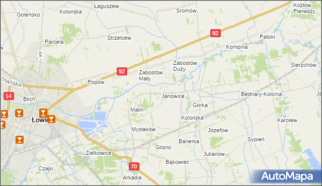 mapa Janowice gmina Nieborów, Janowice gmina Nieborów na mapie Targeo