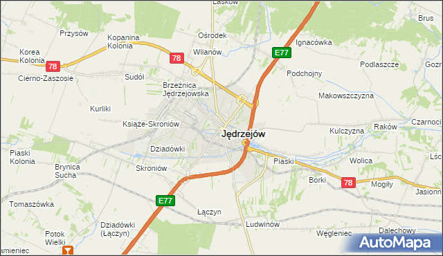 mapa Jędrzejów, Jędrzejów na mapie Targeo