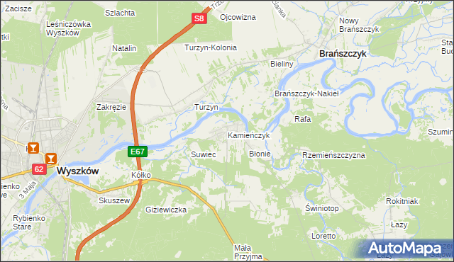 mapa Kamieńczyk gmina Wyszków, Kamieńczyk gmina Wyszków na mapie Targeo