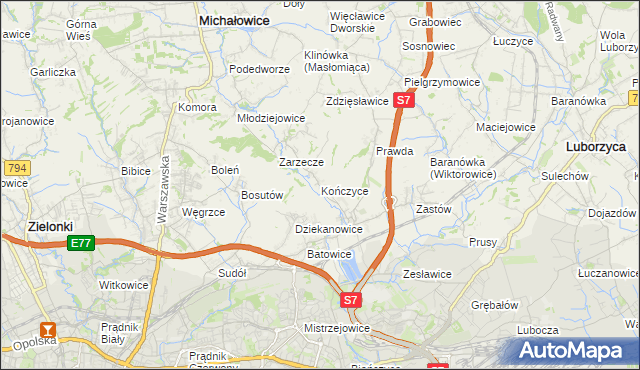 mapa Kończyce gmina Michałowice, Kończyce gmina Michałowice na mapie Targeo