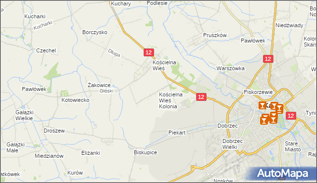 mapa Kościelna Wieś Kolonia, Kościelna Wieś Kolonia na mapie Targeo