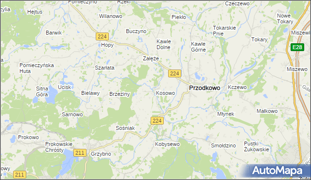 mapa Kosowo gmina Przodkowo, Kosowo gmina Przodkowo na mapie Targeo