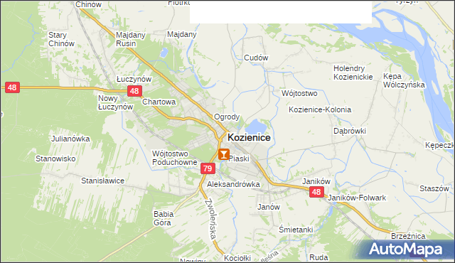 mapa Kozienice, Kozienice na mapie Targeo