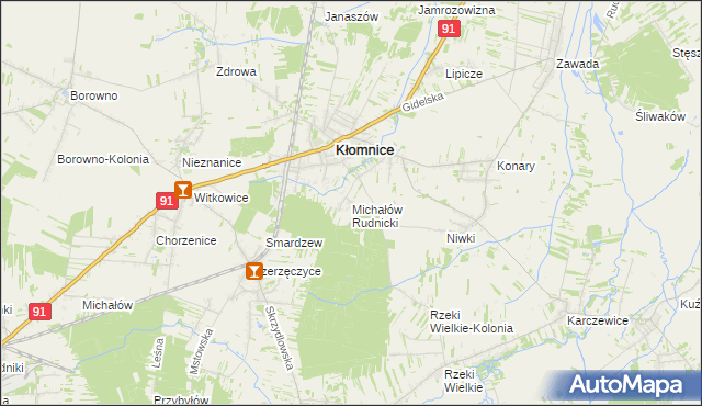 mapa Michałów gmina Kłomnice, Michałów gmina Kłomnice na mapie Targeo