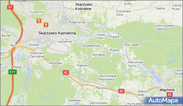 mapa Michałów gmina Skarżysko Kościelne, Michałów gmina Skarżysko Kościelne na mapie Targeo