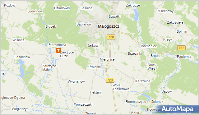 mapa Mieronice gmina Małogoszcz, Mieronice gmina Małogoszcz na mapie Targeo