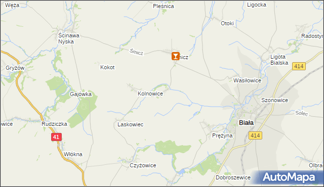 mapa Miłowice gmina Biała, Miłowice gmina Biała na mapie Targeo