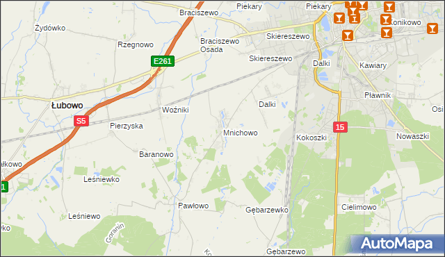 mapa Mnichowo gmina Gniezno, Mnichowo gmina Gniezno na mapie Targeo