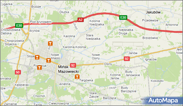 mapa Nowe Osiny, Nowe Osiny na mapie Targeo
