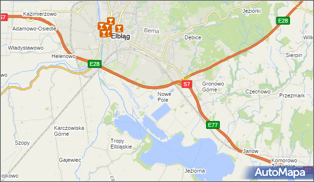 mapa Nowe Pole gmina Elbląg, Nowe Pole gmina Elbląg na mapie Targeo