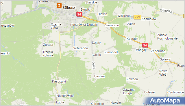mapa Osiek gmina Olkusz, Osiek gmina Olkusz na mapie Targeo