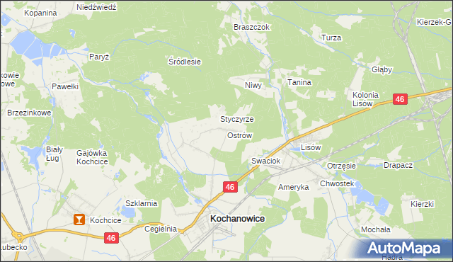 mapa Ostrów gmina Kochanowice, Ostrów gmina Kochanowice na mapie Targeo