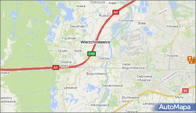 mapa Ostrów gmina Wierzchosławice, Ostrów gmina Wierzchosławice na mapie Targeo