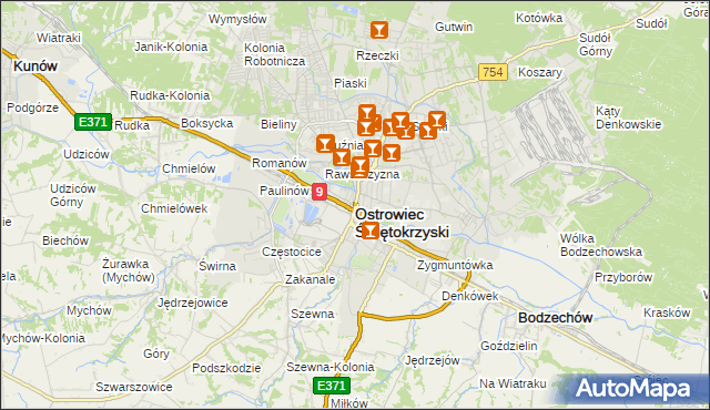 mapa Ostrowiec Świętokrzyski, Ostrowiec Świętokrzyski na mapie Targeo