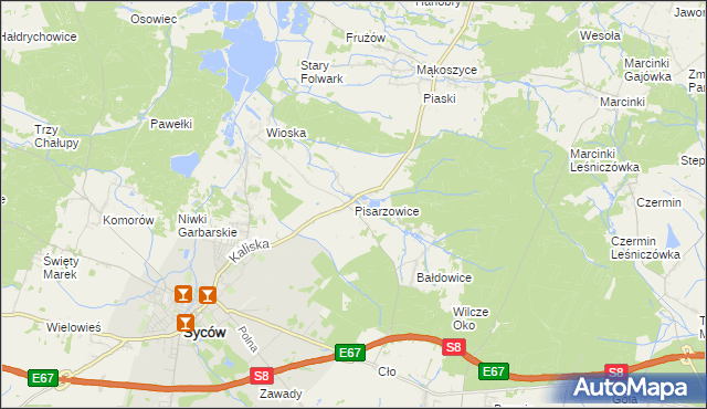 mapa Pisarzowice gmina Kobyla Góra, Pisarzowice gmina Kobyla Góra na mapie Targeo
