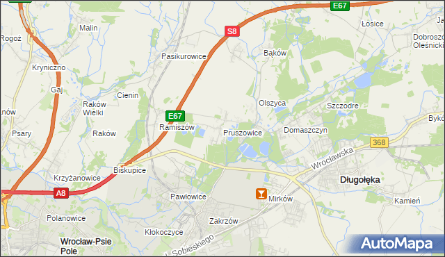 mapa Pruszowice, Pruszowice na mapie Targeo
