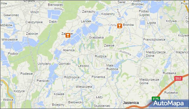 mapa Rudzica gmina Jasienica, Rudzica gmina Jasienica na mapie Targeo