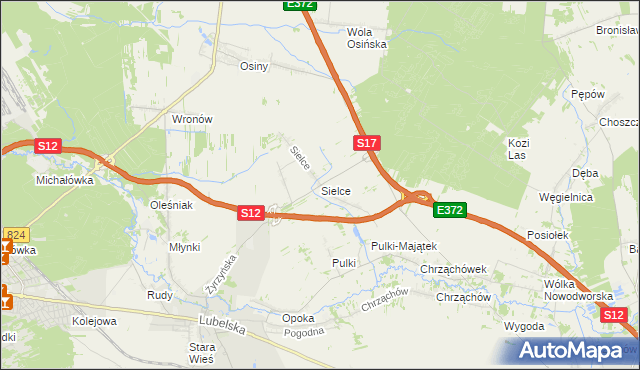 mapa Sielce gmina Końskowola, Sielce gmina Końskowola na mapie Targeo