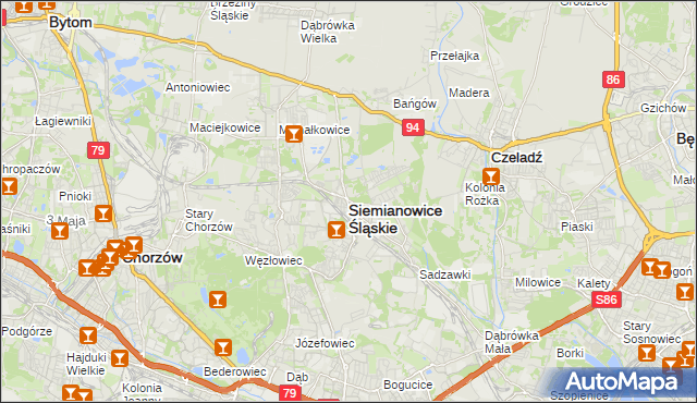 mapa Siemianowice Śląskie, Siemianowice Śląskie na mapie Targeo