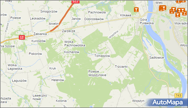 mapa Tomaszów gmina Puławy, Tomaszów gmina Puławy na mapie Targeo