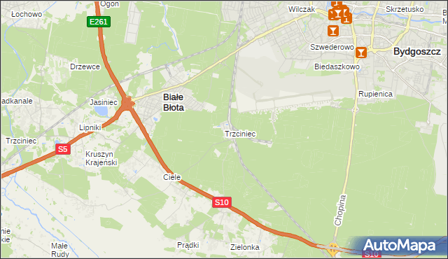 mapa Trzciniec gmina Białe Błota, Trzciniec gmina Białe Błota na mapie Targeo