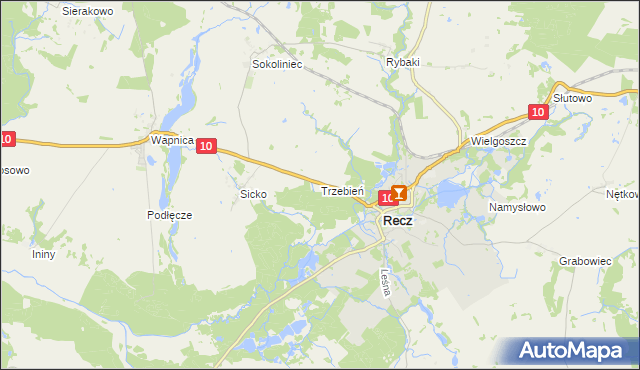 mapa Trzebień gmina Recz, Trzebień gmina Recz na mapie Targeo